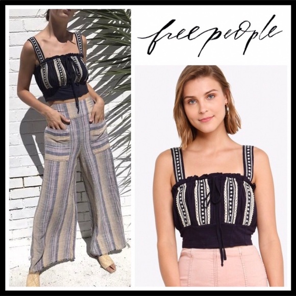 FREE PEOPLE BOHO TANK EMBROIDERED CROP TOP A3C - Picture 8 of 8